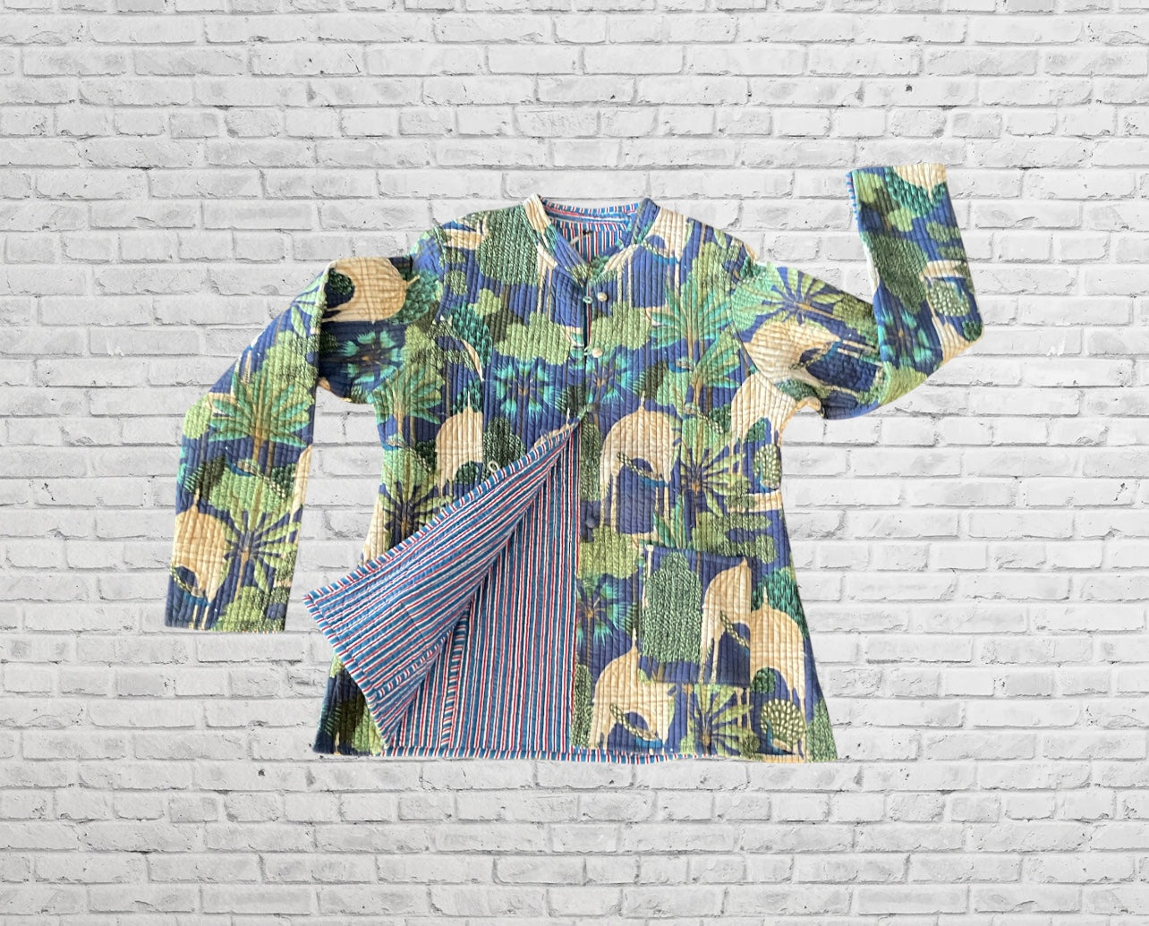 Garden Printed / Stripe Reversible Jacket - Midnight Blue