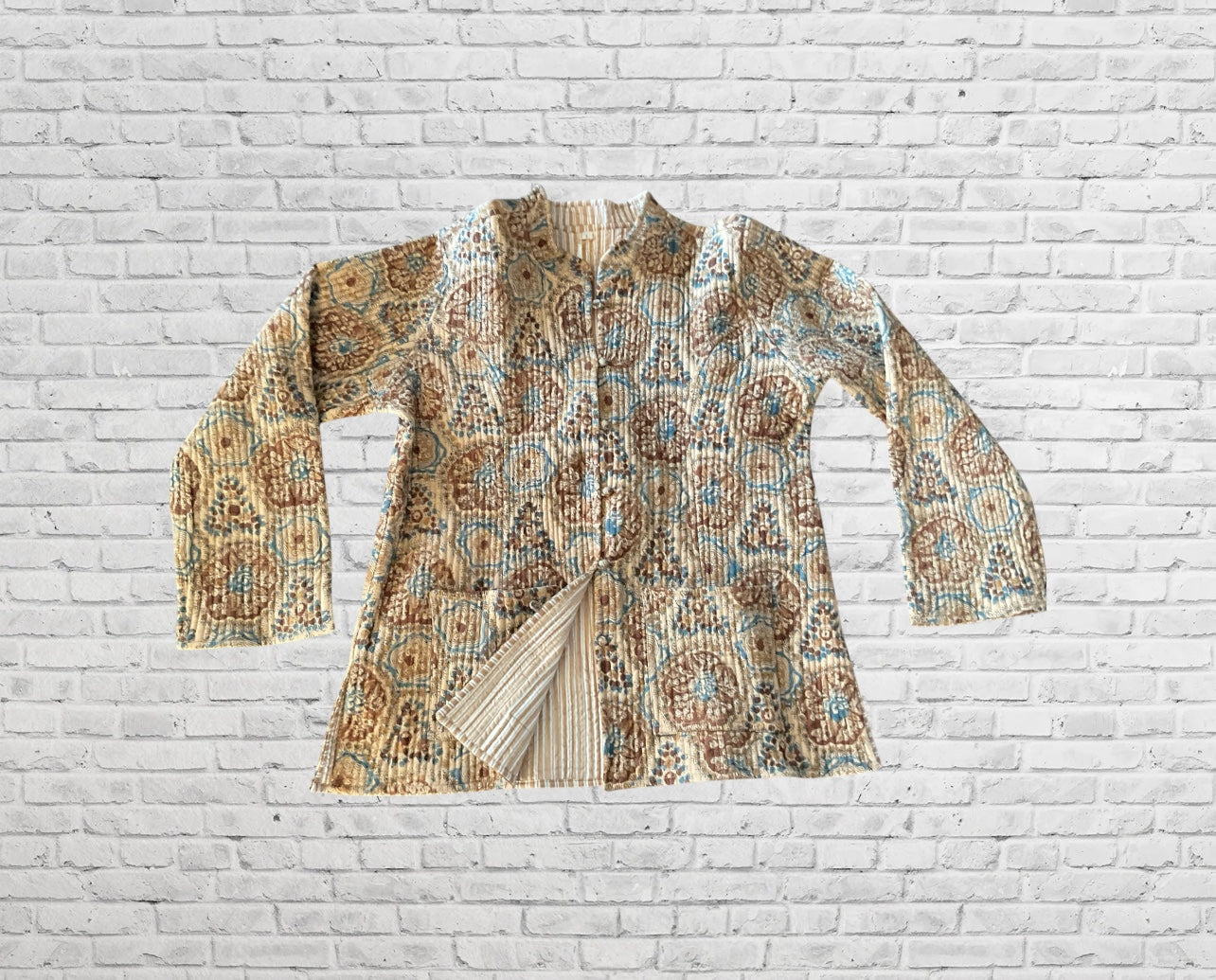 Garden Printed/ Stripe Reversible Jacket - Beige