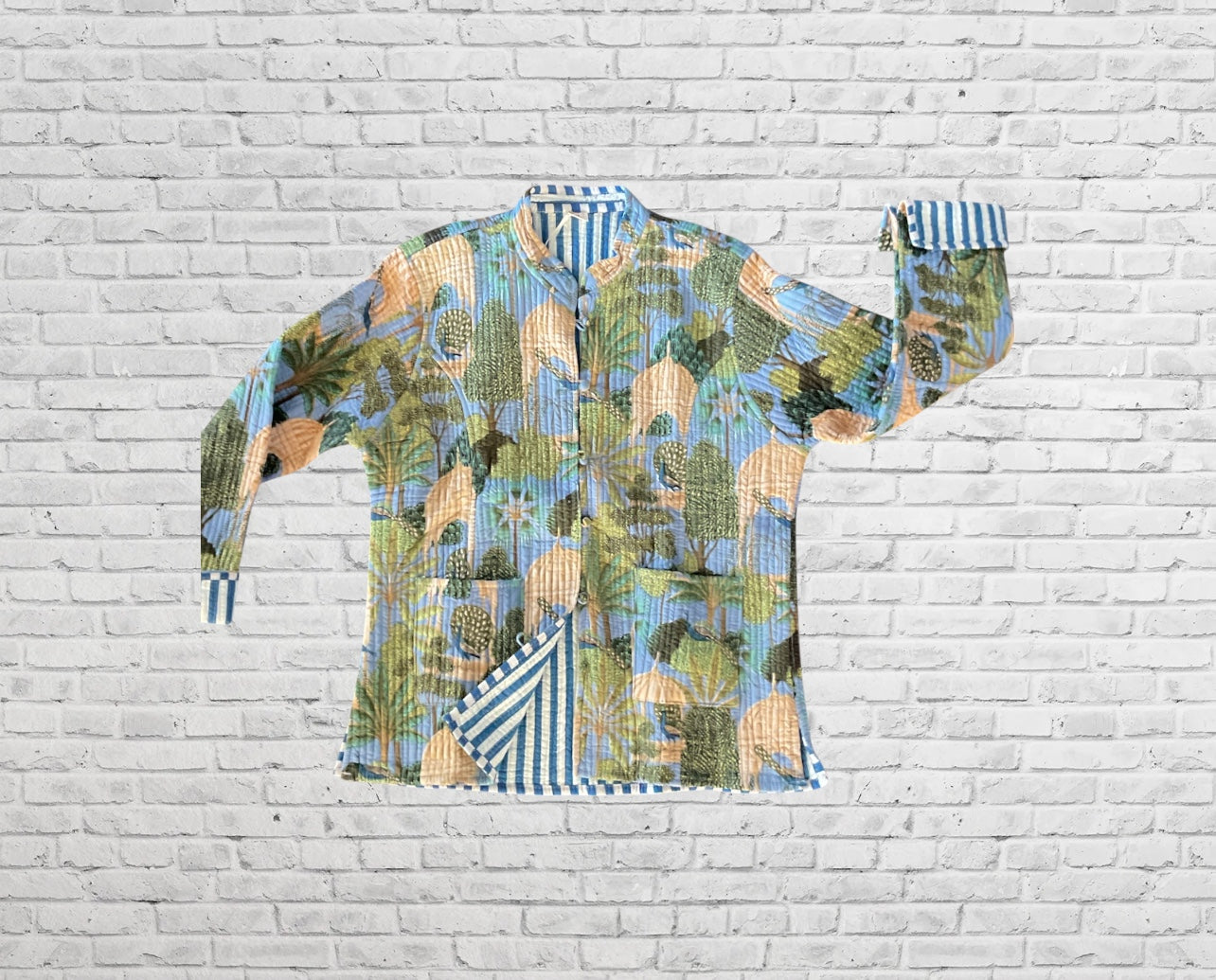 Garden Printed/ Stripe Reversible Jacket - Light Blue