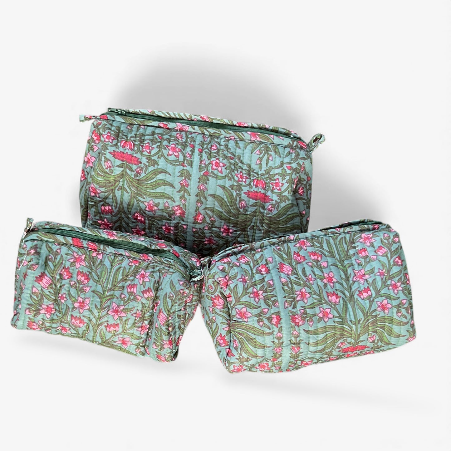 Block Printed 3-Piece Cosmetic Bag Set