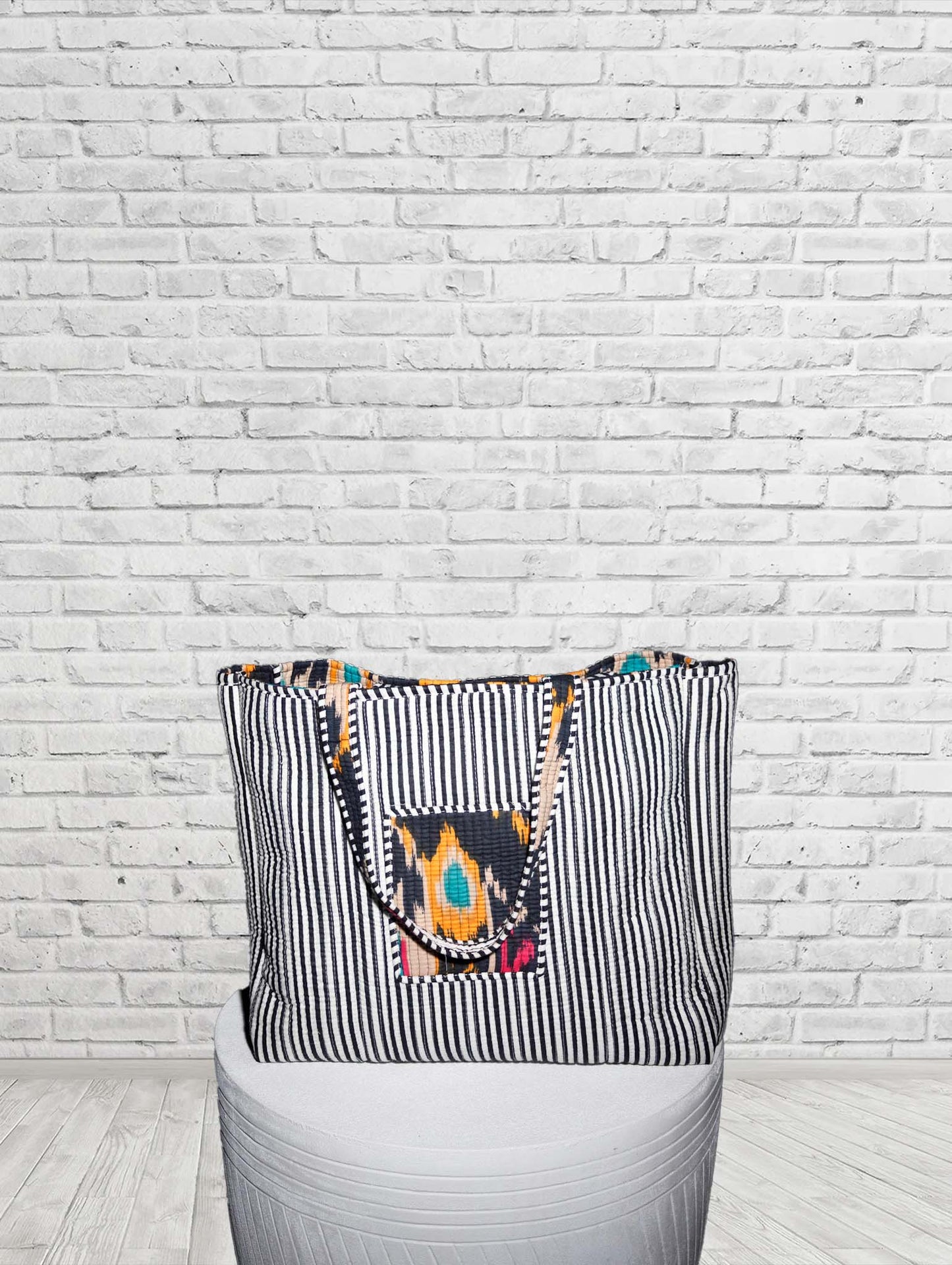 Reversible Ikat/Stripe Tote