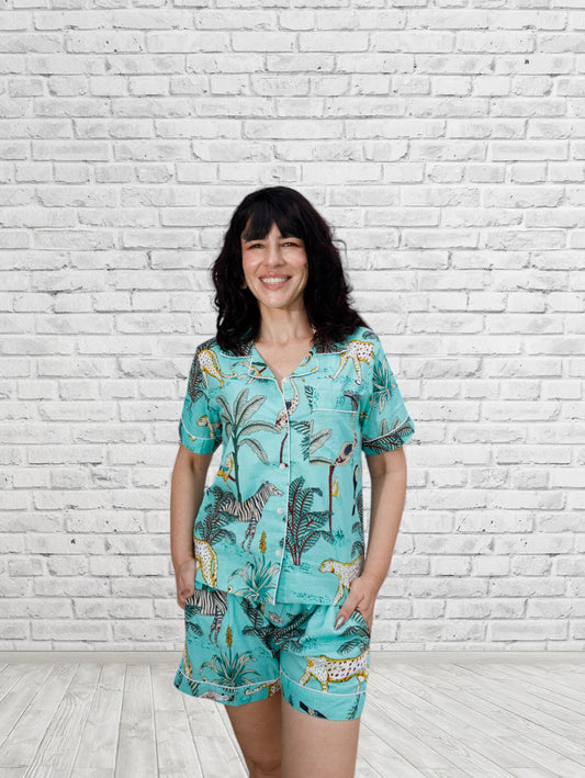Aqua Animal Print Short Lounge Set