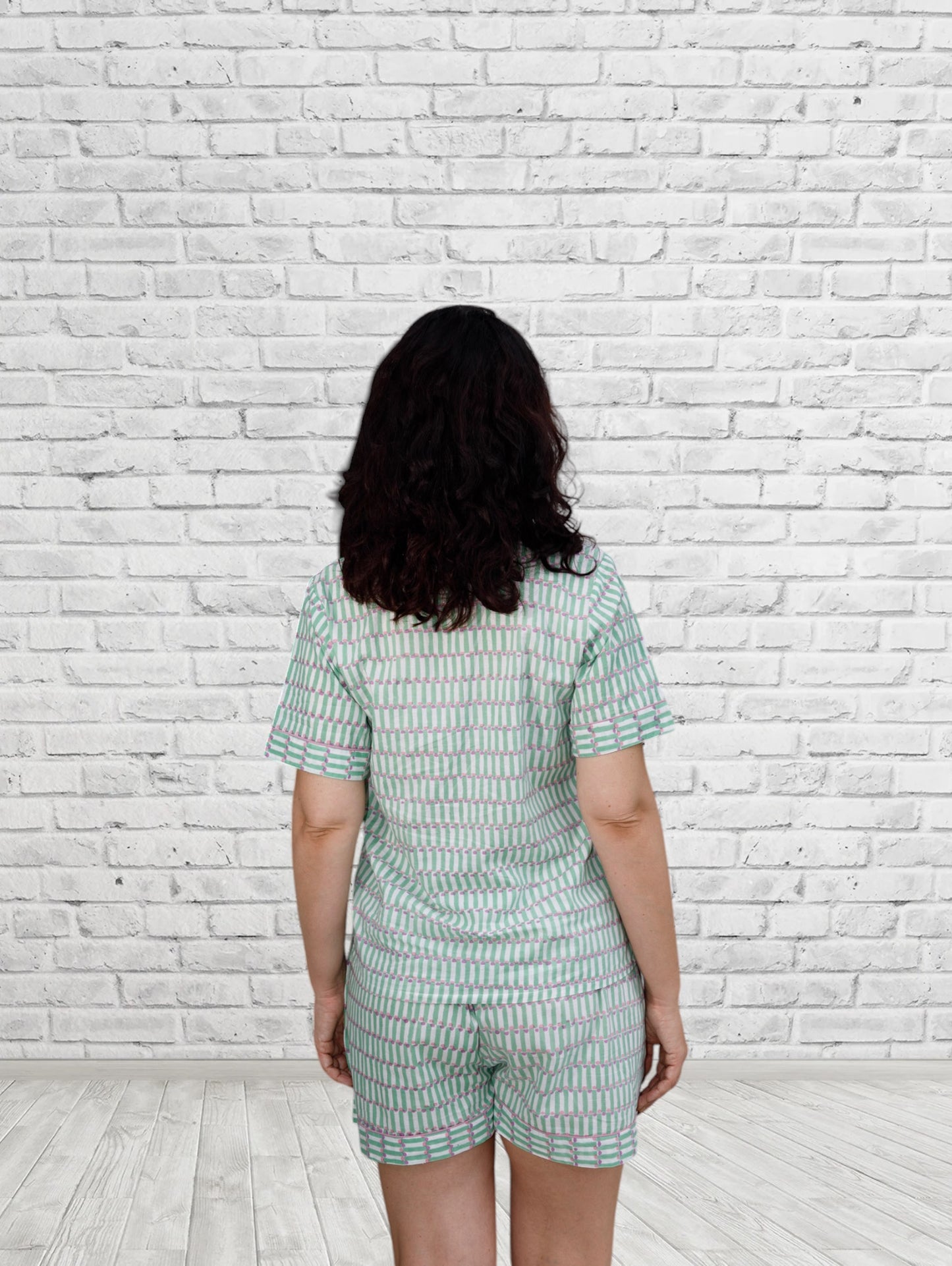 Green Geometric Print Short Set