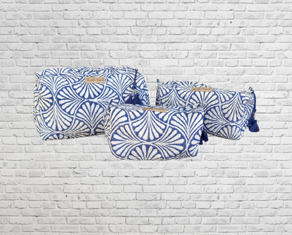 Block Printed 3-Piece Cosmetic Bag Set