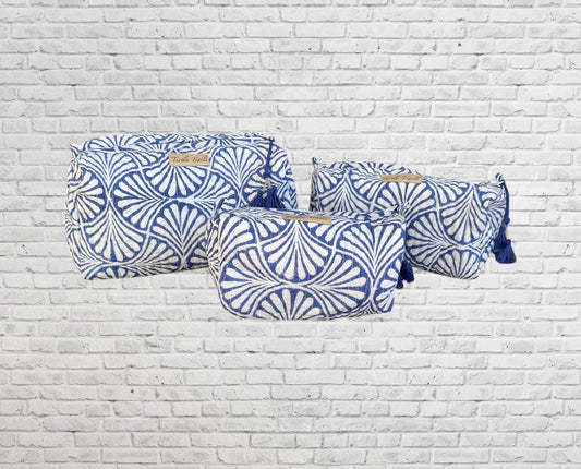 Block Printed 3-Piece Cosmetic Bag Set