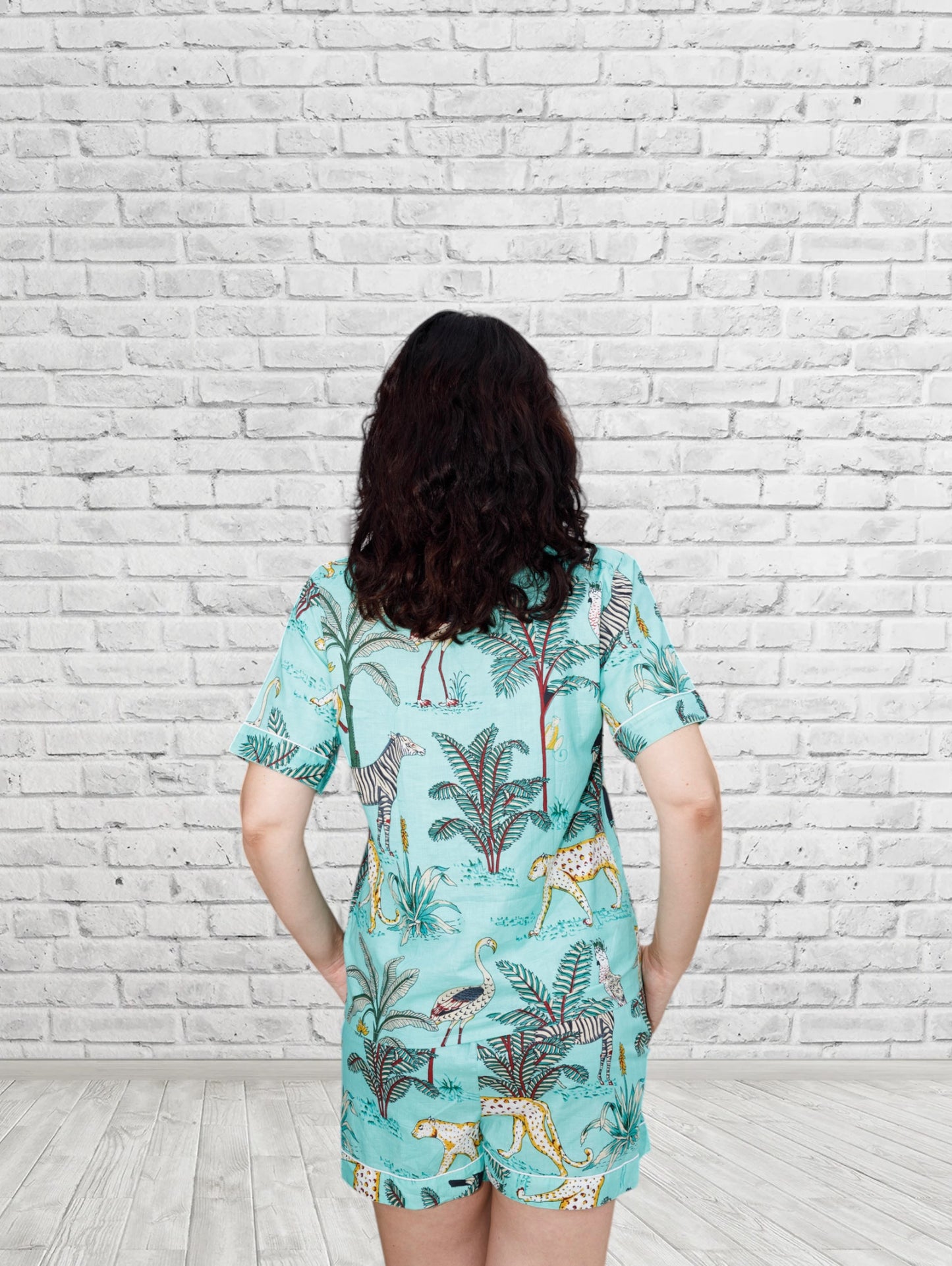 Aqua Animal Print Short Lounge Set