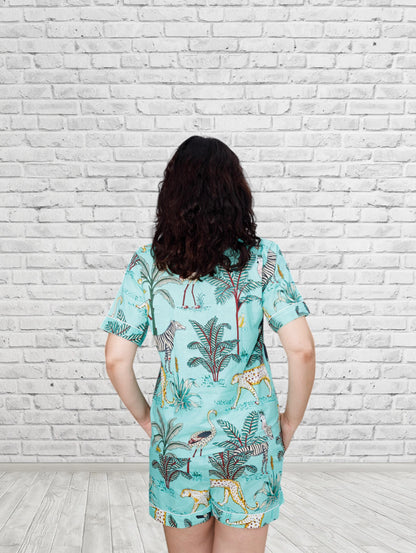 Aqua Animal Print Short Lounge Set