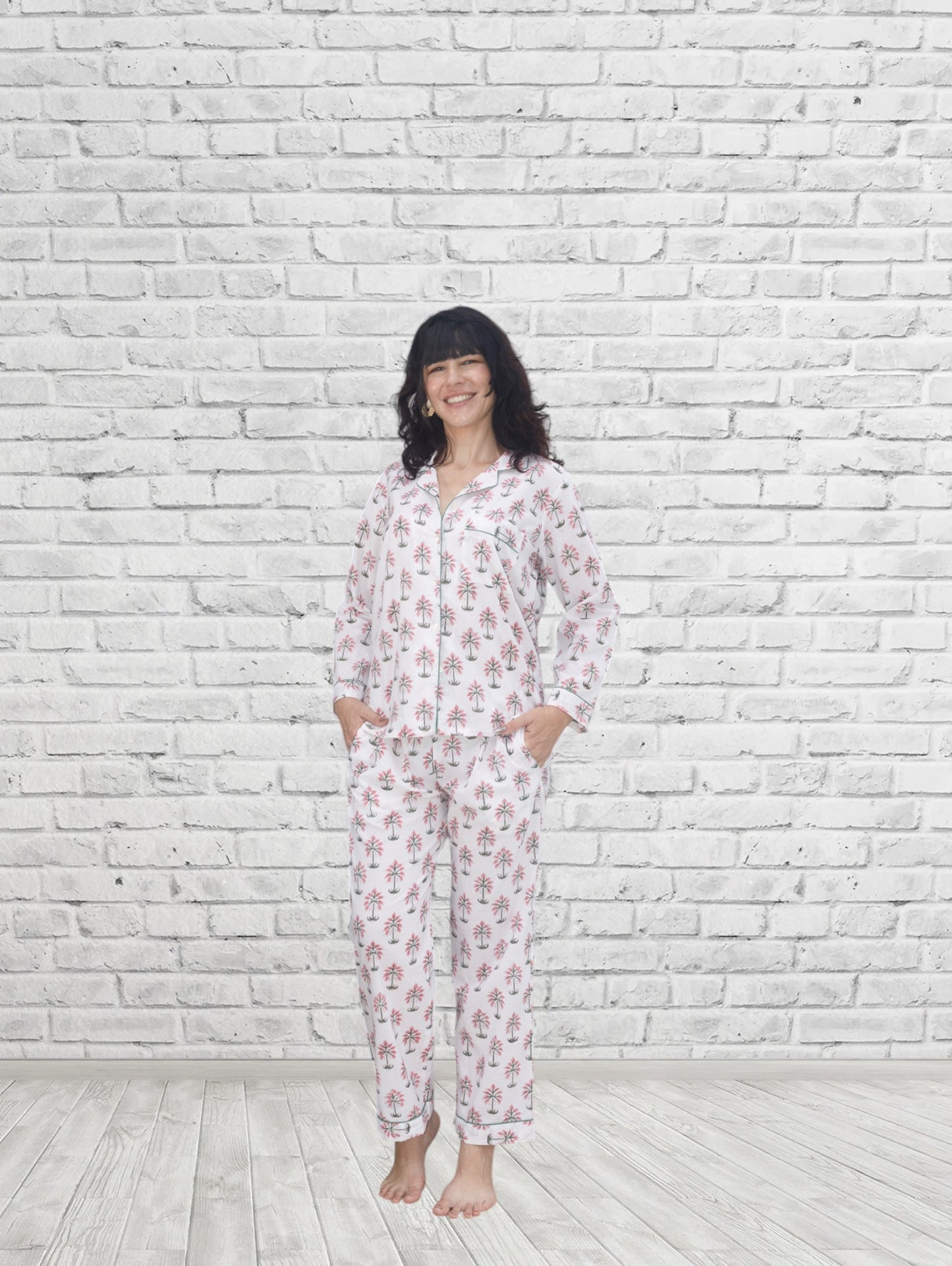 Pink Palm Long Sleeve Lounge Set