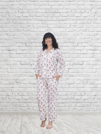 Pink Palm Long Sleeve Lounge Set