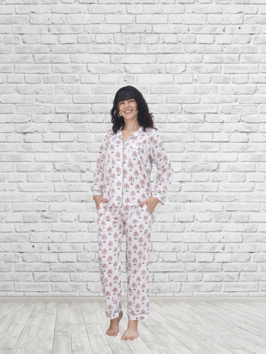 Pink Palm Long Sleeve Lounge Set