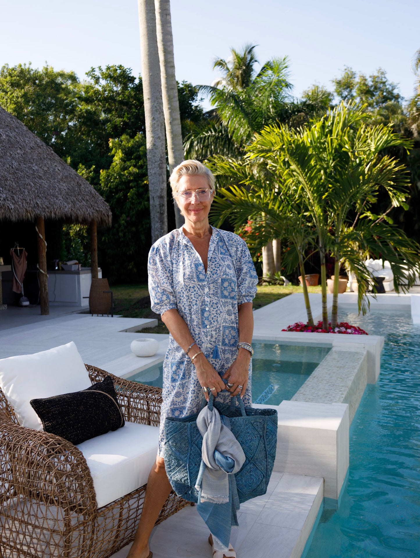 Maya Blue Print Button Front Tunic w/ Tassel