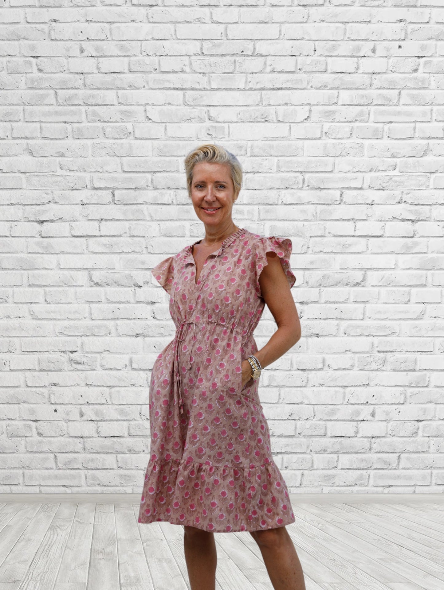 Leyla Flower Print Drawstring Waist Dress