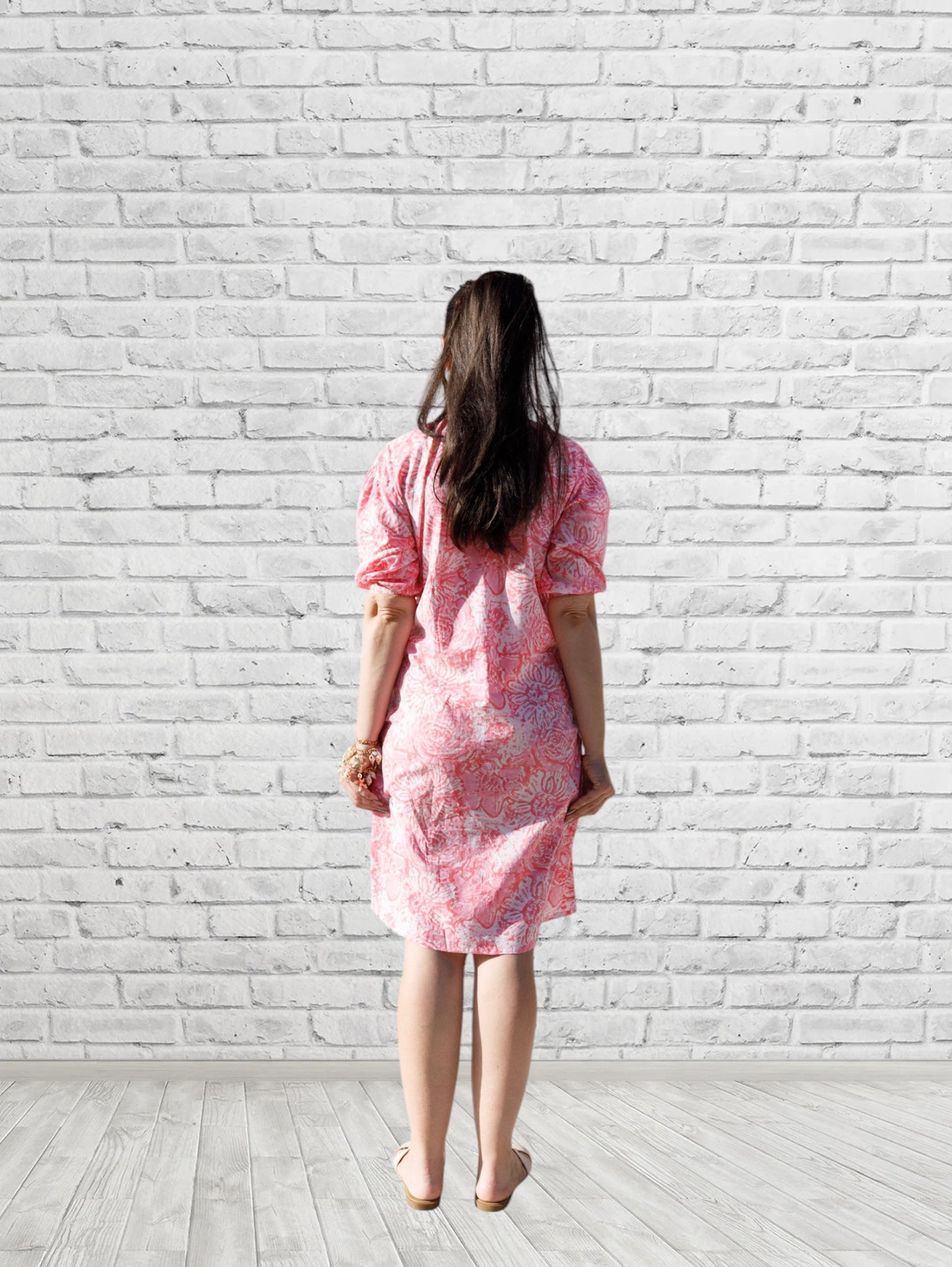 Maya Pink Print Button Front Tunic w/ Tassel