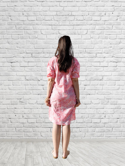 Maya Pink Print Button Front Tunic w/ Tassel