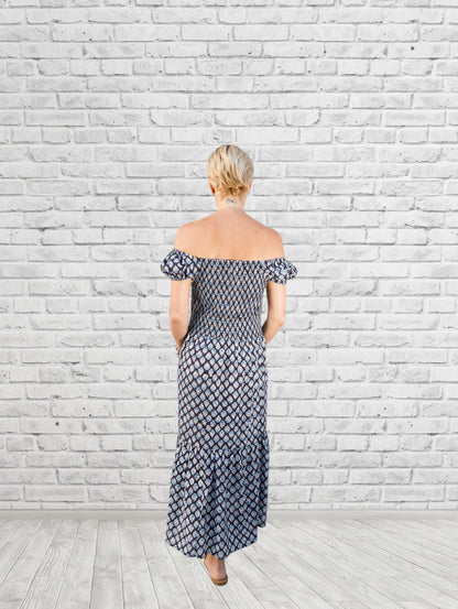 Elena Off Shoulder Smocked Maxi Dress