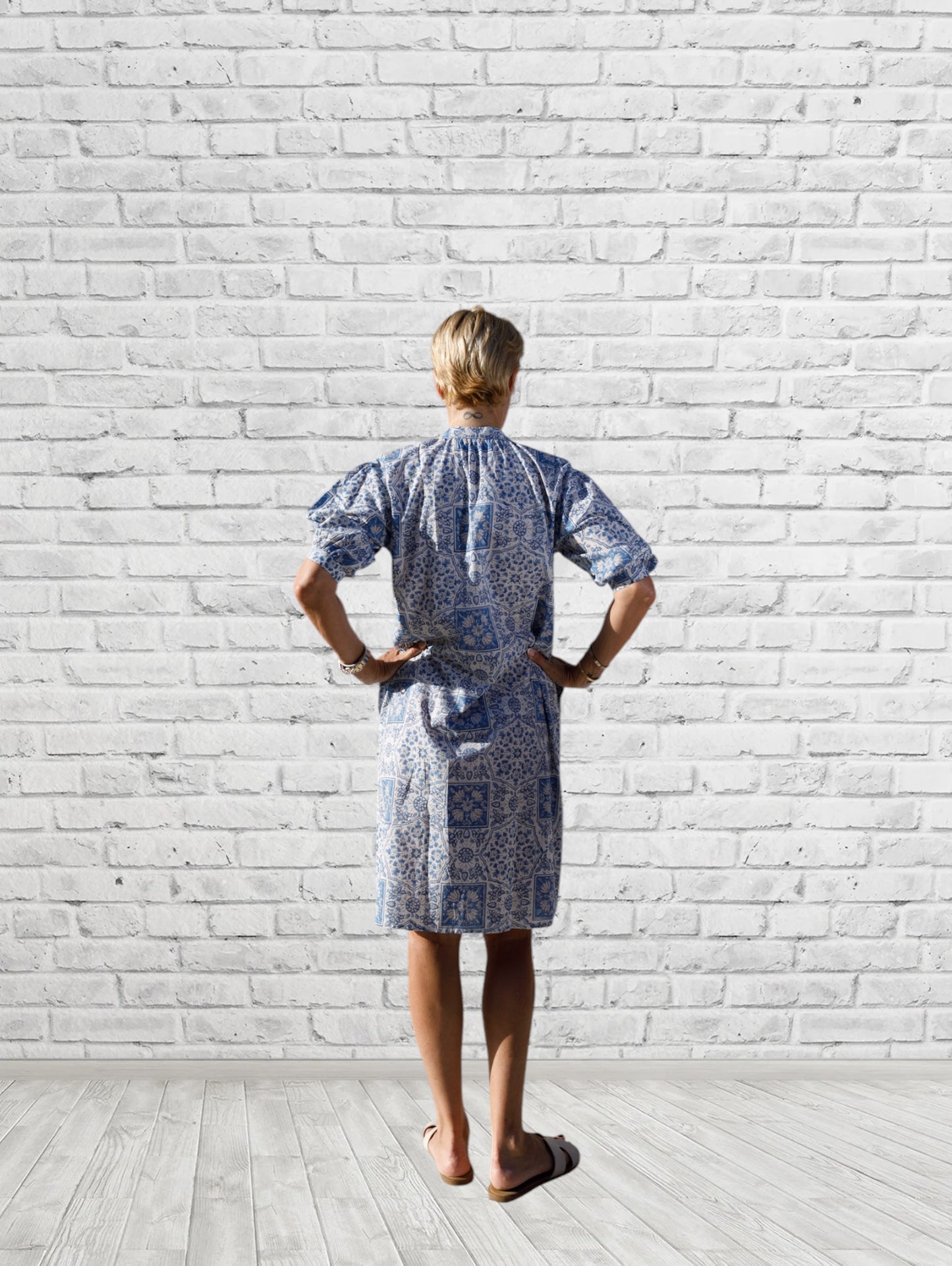 Maya Blue Print Button Front Tunic w/ Tassel