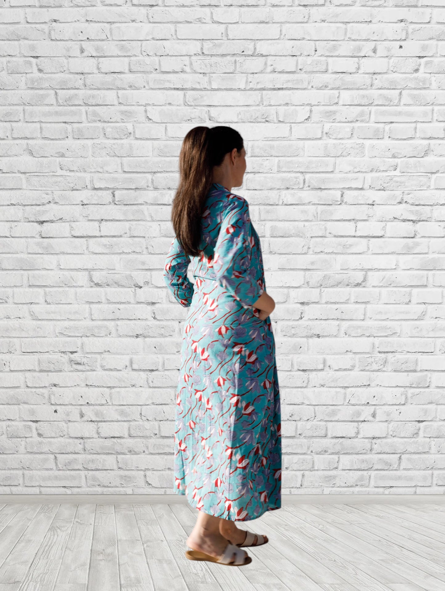 Iris Aqua Print Button Front Caftan