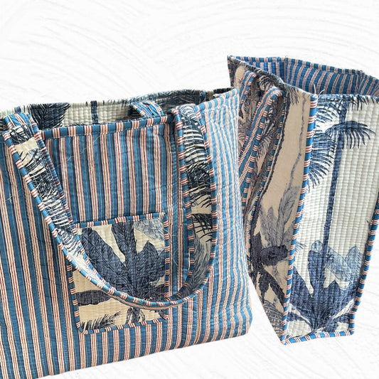 Reversible Tropical/Stripe Tote