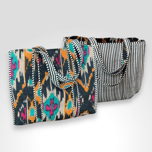 Reversible Ikat/Stripe Tote