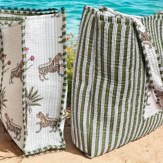 Reversible Jungle/Stripe Tote