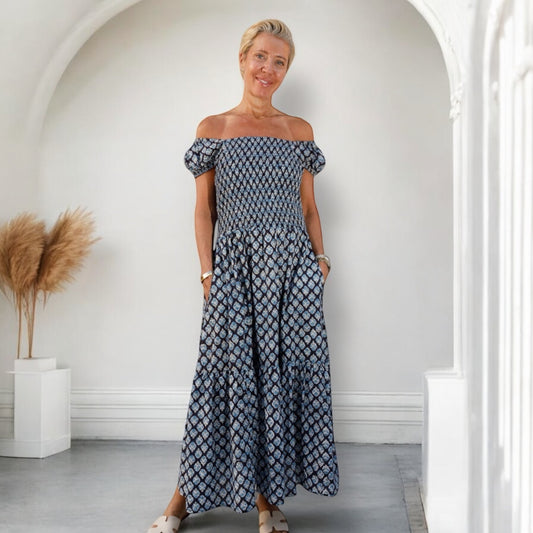 Elena Off Shoulder Smocked Maxi Dress