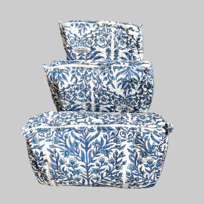 Block Printed 3-Piece Cosmetic Bag Set