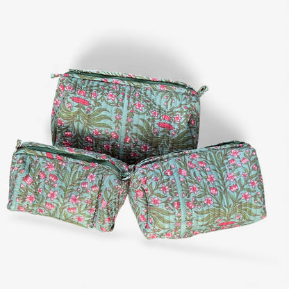 Block Printed 3-Piece Cosmetic Bag Set