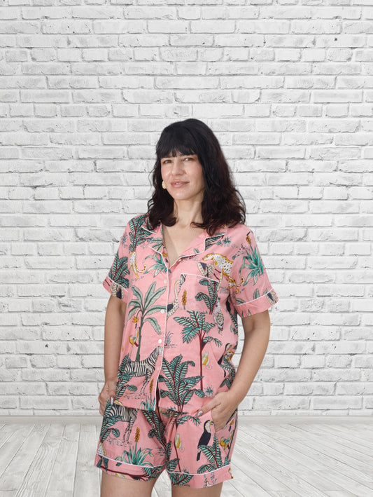 Pink Animal Print Short Lounge Set