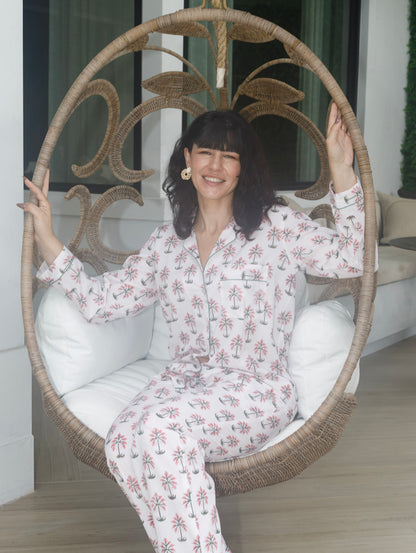 Pink Palm Long Sleeve Lounge Set