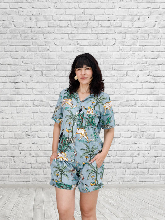 Slate Blue Animal Print Short Lounge Set