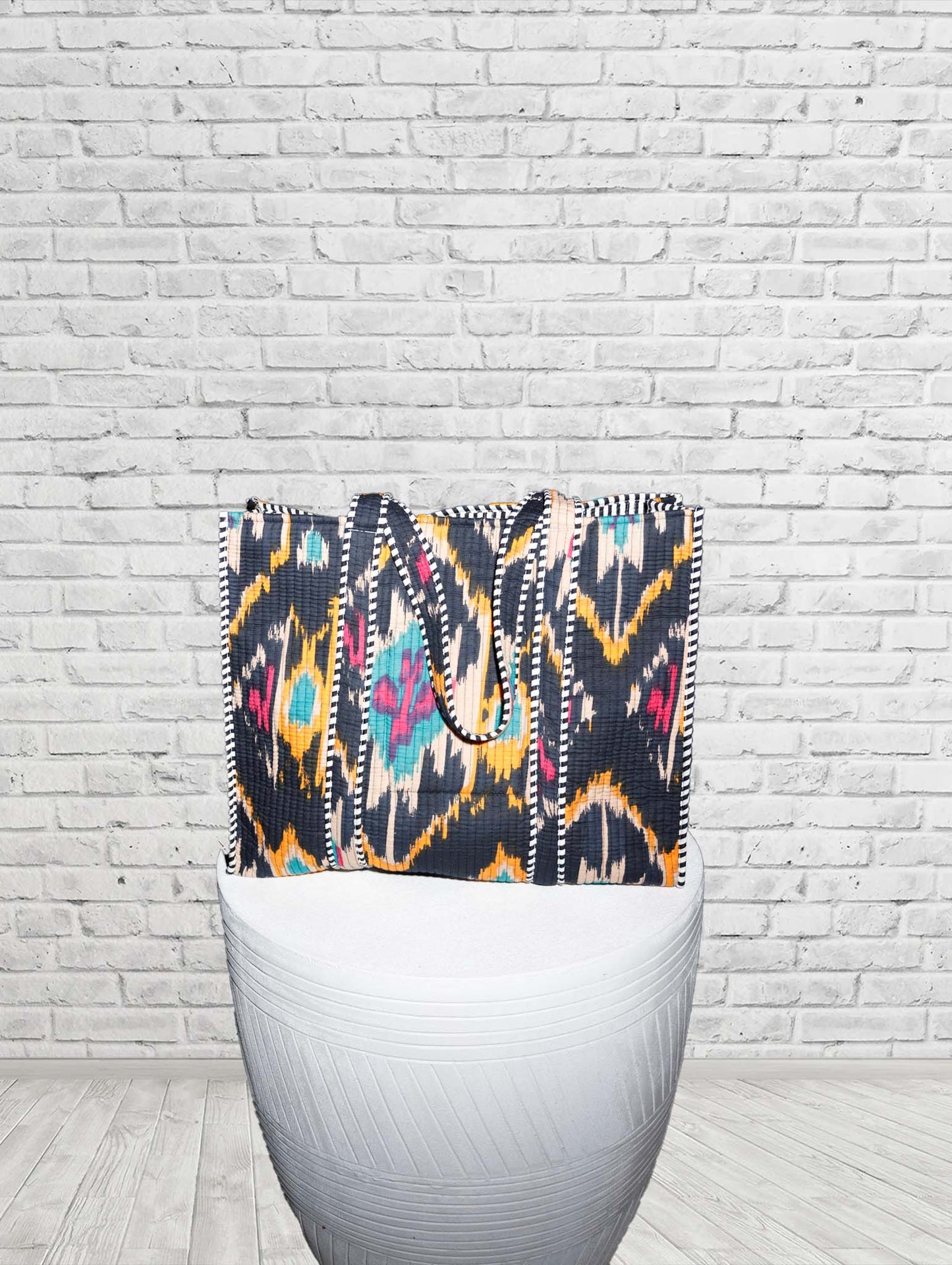 Reversible Ikat/Stripe Tote