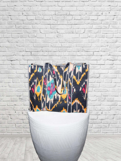 Reversible Ikat/Stripe Tote